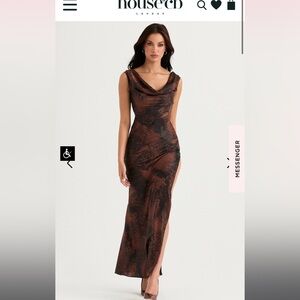 HOUSE OF CB ALAINA BROWN
ANTIQUE COPPER BIAS CUT MAXI DRESS